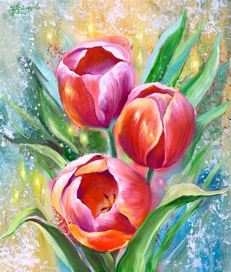 Red Tulips Painting, Pintura por Tatyana Ustyantseva | Artmajeur