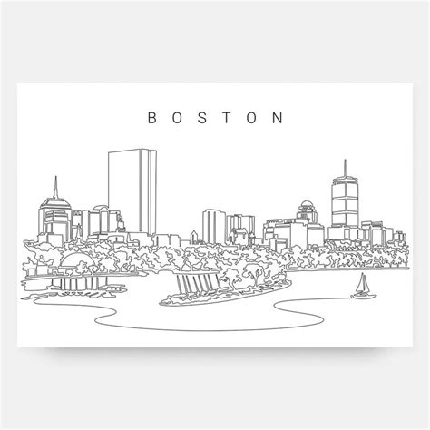 Boston Skyline Art Print - Premium One Line Drawing Wall Art in 2022 ...