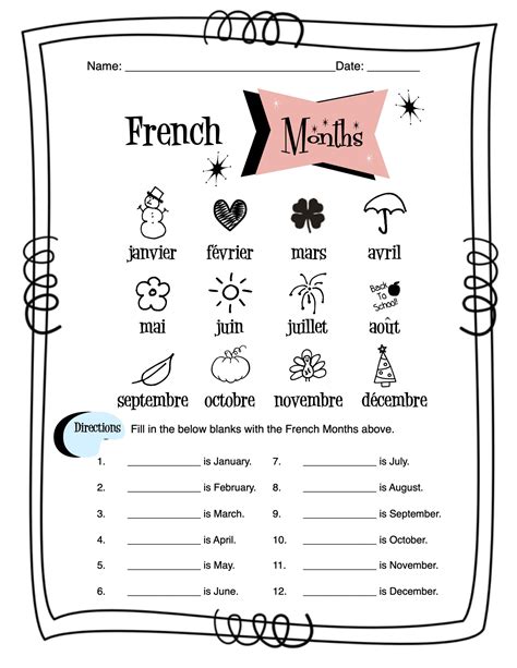 French Months Of The Year Worksheet Packet | Made By Teachers