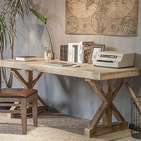 47.2" Rustic Wooden Office Desk in Natural Farmhouse Writing Desk