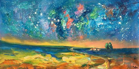 Abstract Art, Starry Night Sky Oil Painting, Modern Art, Canvas Art, C