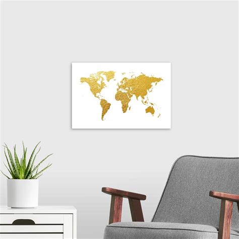 World Map in Gold Foil, White Wall Art, Canvas Prints, Framed Prints ...