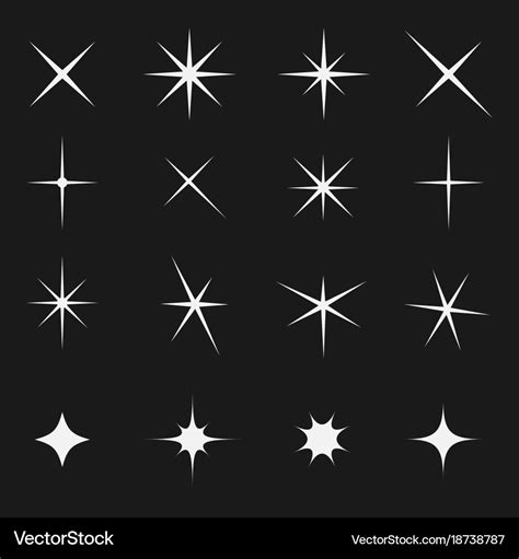 Twinkling star set bright on black Royalty Free Vector Image