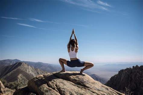 Premium Photo | Woman making yoga in a mountain top cliff generative ai