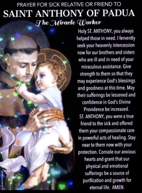 Prayer for sick relative or friend | Catholic prayers daily, St anthony ...