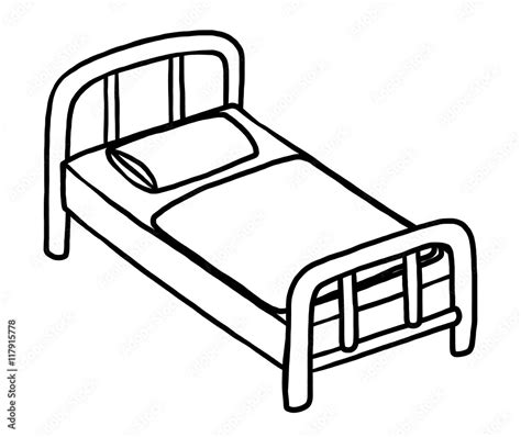 single bed / cartoon vector and illustration, black and white, hand ...