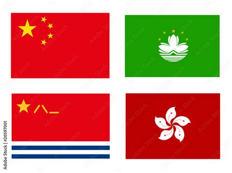 chinese flags with macau, hong kong and marine Stock Vector | Adobe Stock