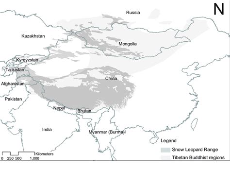 Global snow leopard distribution range (Panthera 2009) and regions ...