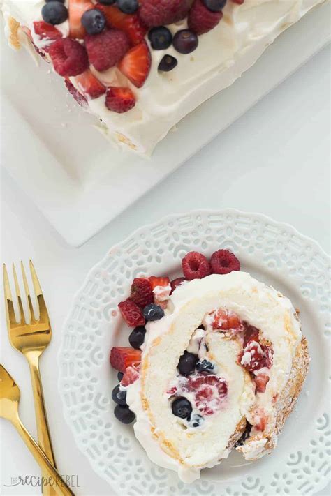 Berry Angel Food Cake Roll (red, white and blue dessert)