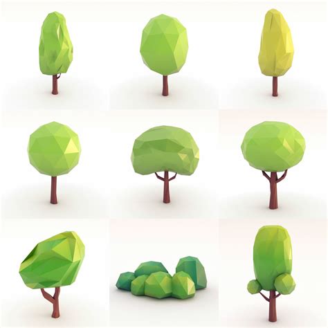 3D model Low Poly Trees Set VR / AR / low-poly | CGTrader