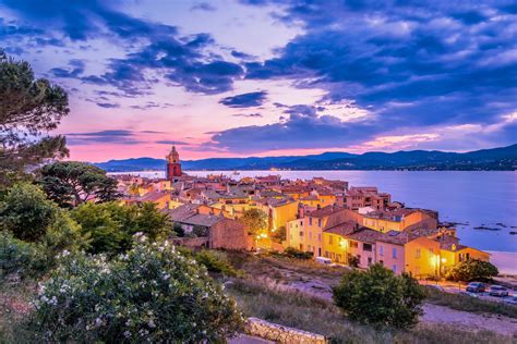 Night fall over Saint Tropez in south of France, scenic view with ...