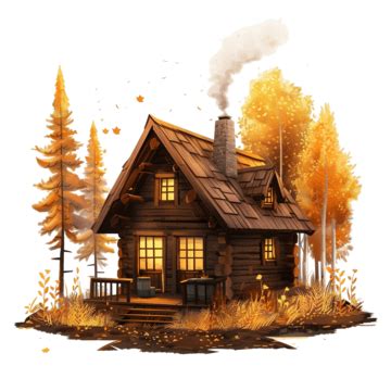 Mountain Cabin In The Forest During Autumn, Holiday, House, Tree PNG ...