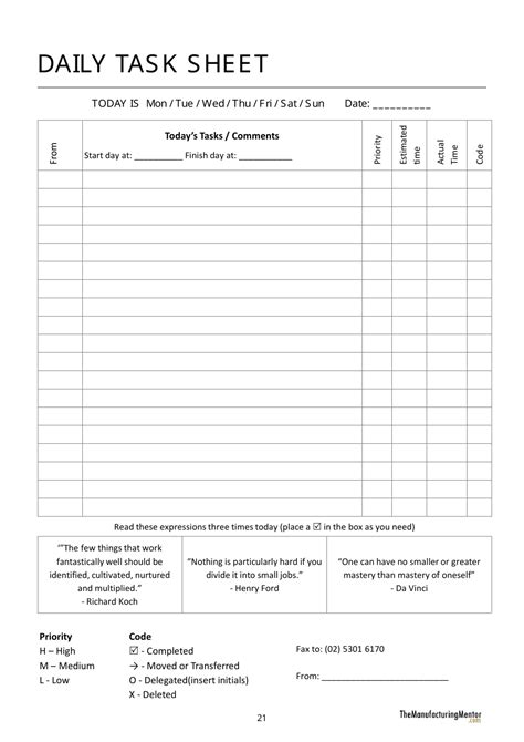 Printable Task List Sheet