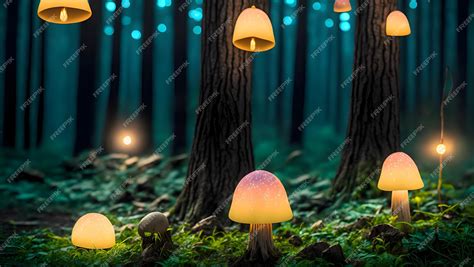 Premium Photo | Magical glowing mushrooms in the forest