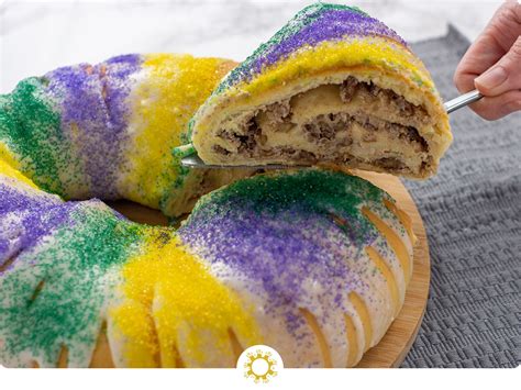 Mardi Gras King Cake with Cream Cheese and Pecan Filling