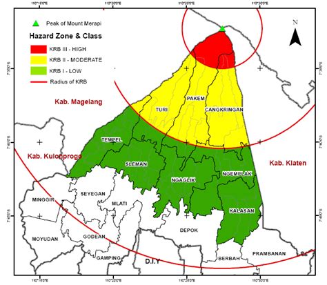 Hazard zone of mount Merapi eruption map | Download Scientific Diagram