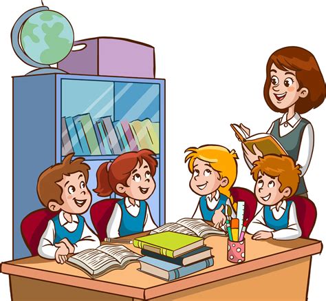 teacher and students are studying in the classroom cartoon vector ...