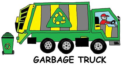 Garbage Truck Drawing for Kids | Recycling Truck | How to Draw Garbage ...