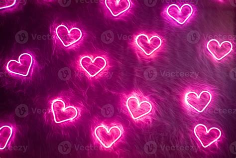 Valentine's day background. Neon pink heart on white fur. 5930757 Stock ...