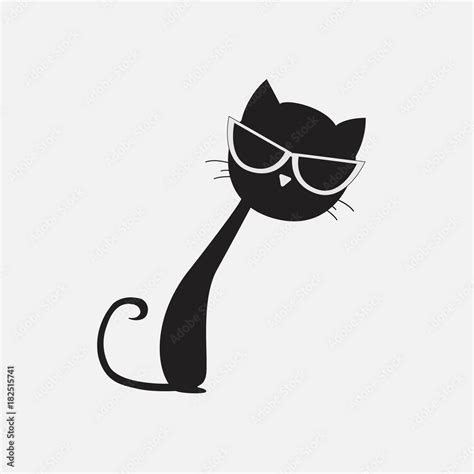 Black cat silhouette in glasses. Sketch Stock Vector | Adobe Stock