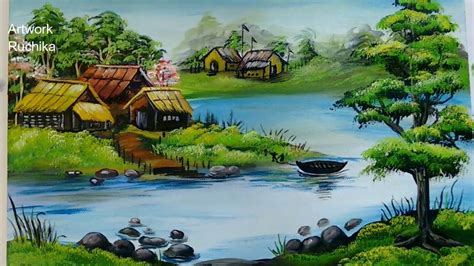 Village Scenery in Beautiful Landscape | Acrylic Painting - YouTube