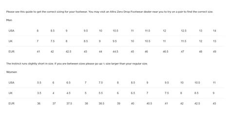 Altra Size Guide