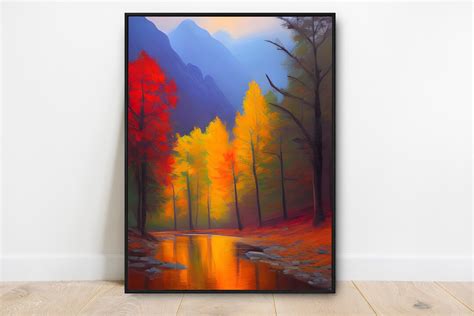 River in the Autumn Forest, Landscape Painting, Forest Print, Mountain ...