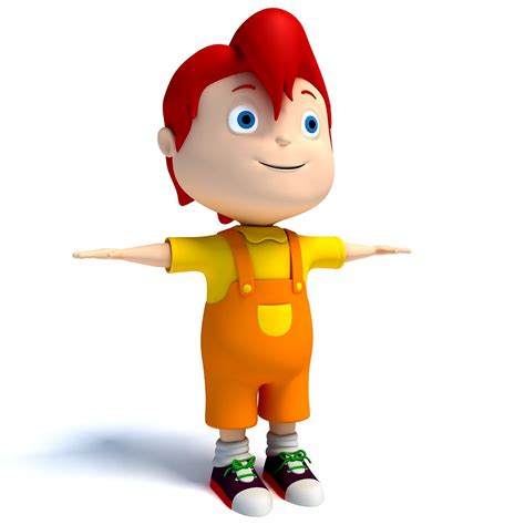 Red Hair Rigged Cartoon Kid Character 3D model rigged | CGTrader