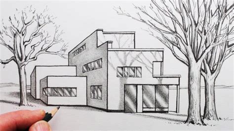 How to Draw a House in 1-Point Perspective with Trees a... | Doovi