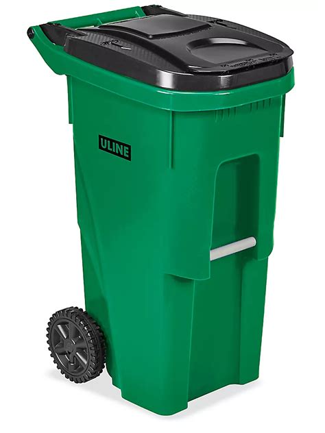 Uline Trash Can with Wheels - 35 Gallon, Green H-4202G - Uline