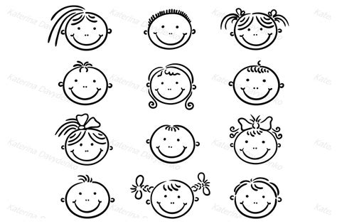 Set of happy cartoon kids faces (284766) | Illustrations | Design Bundles