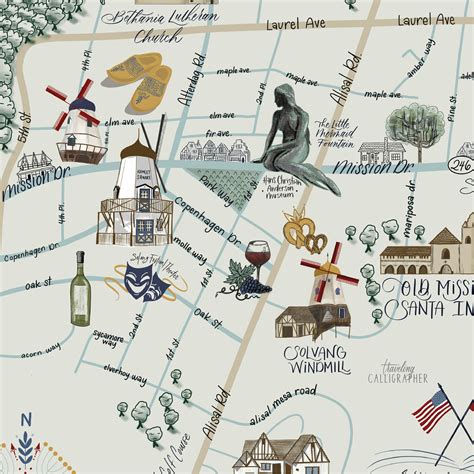 Solvang California Illustrated Map Print Map of Solvang - Etsy ...