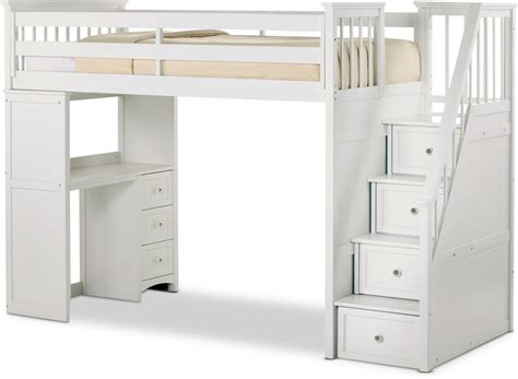 Flynn Twin Loft Bed with Storage Stairs and Desk- White | Value City ...