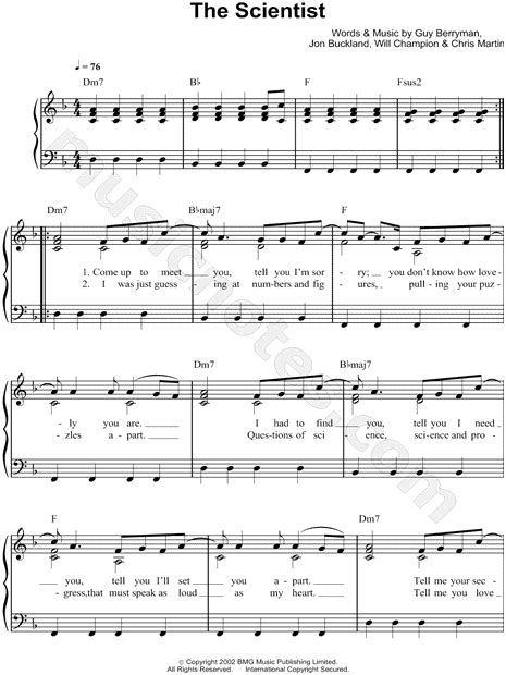 Coldplay The Scientist Chords Piano - Sheet and Chords Collection