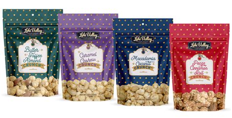 Our gourmet popcorn flavors shown in their bags