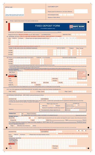 FIXED DEPOSIT FORM - HDFC Bank