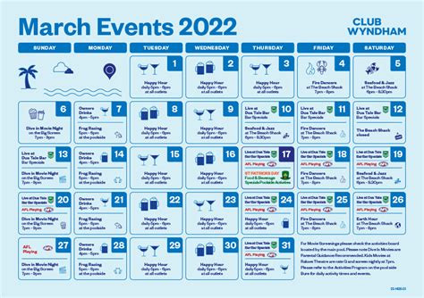 Resort Activities Calendar | Club WyndhamClub Wyndham