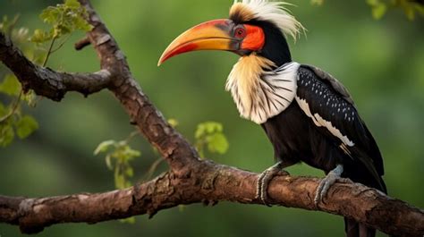 Premium AI Image | A toucan with a long beak stands on a branch.