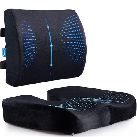 Memory Foam Seat Cushion & Lumbar Support Pillow for Office Chair Car ...