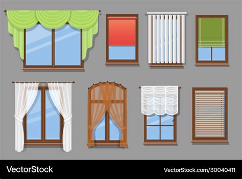 Various types windows curtains set Royalty Free Vector Image