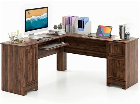 L-Shaped Desk with Ample Storage and Keyboard Tray