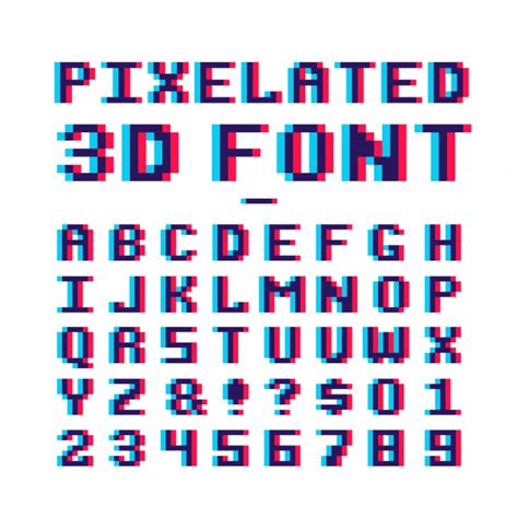 8 Bit Pixel Art Old School Latin Alphabet With Anaglyph Distortion ...