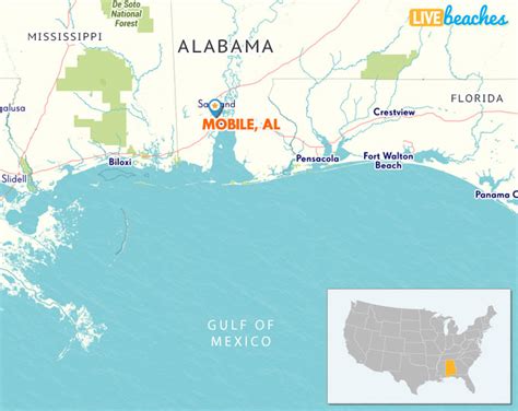 Map of Mobile, Alabama - Live Beaches