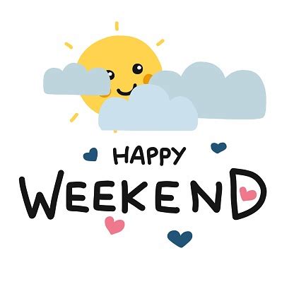 Happy Weekend Cute Sun Smile And Cloud Cartoon Vector Illustration ...