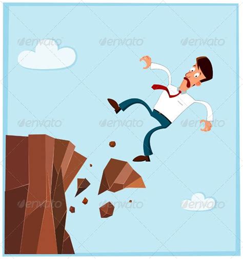 businessman getting failed and falling from the side of cliff as a ...