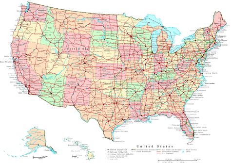 Large detailed administrative and road map of the USA. The USA large ...