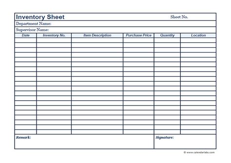 Business Inventory Template - Free Printable Templates