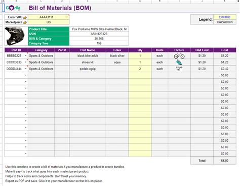 Free Bill of Materials template spreadsheet to negotiate and track ...