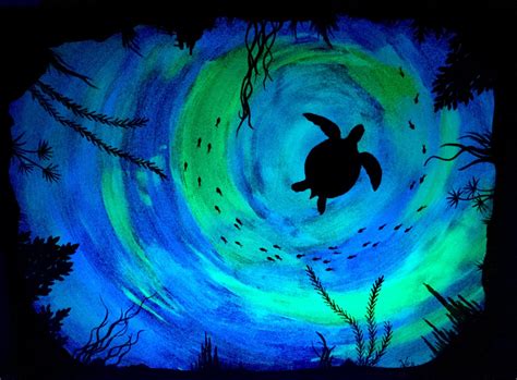 Sea Turtle Glow in the Dark Art ocean turtle art sea painting | Etsy