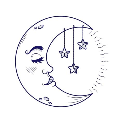 Free Vector | Moon and stars drawing illustration